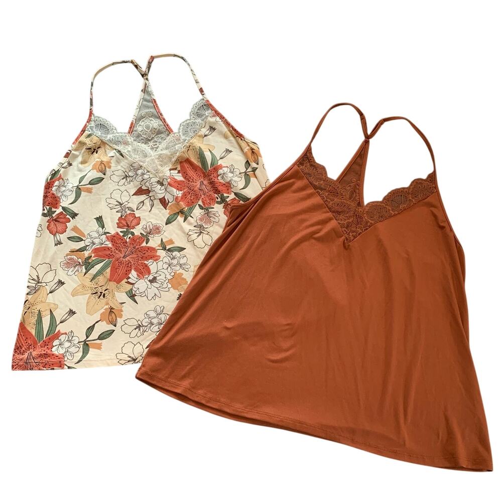Lot of 2 Flora by Flora Nikrooz Cami Tank Top Medium Lace Racerback Sleepwear